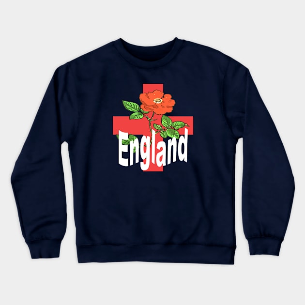 Patriotic St George Cross With Tudor Rose and England Text Crewneck Sweatshirt by taiche